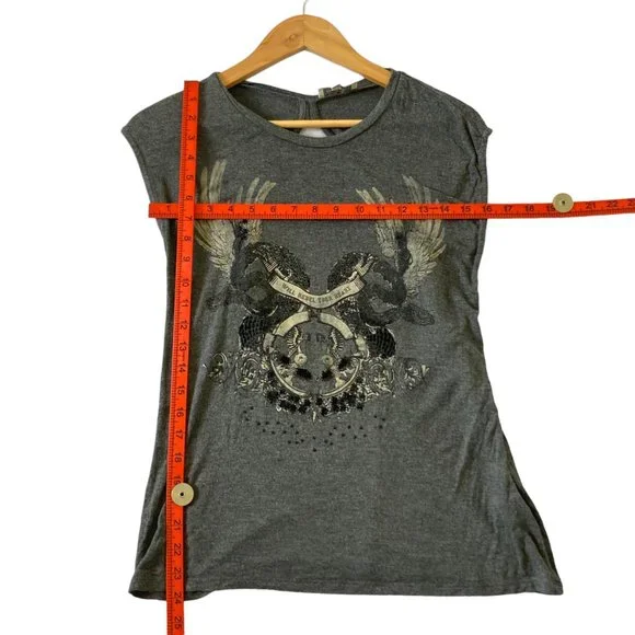 ZARA TRAFALUC Preloved Women's Charcoal Grey T-Shirt design Size S - Picture 3 of 11